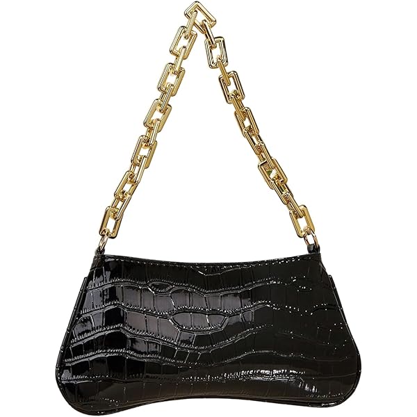 GORGLITTER Women's Crocodile Embossed Mini Square Bag Metallic Top